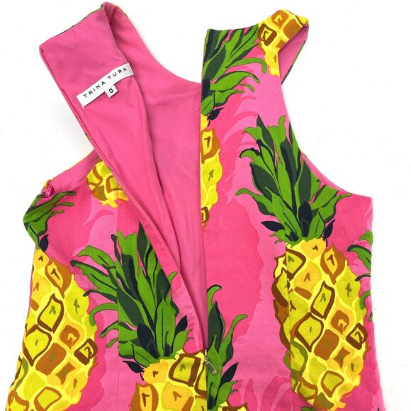 Trina Turk Dress Womens 0 Peony Pink Aptos Pineapple Summer Beach Cruise Swinger - Picture 7 of 10